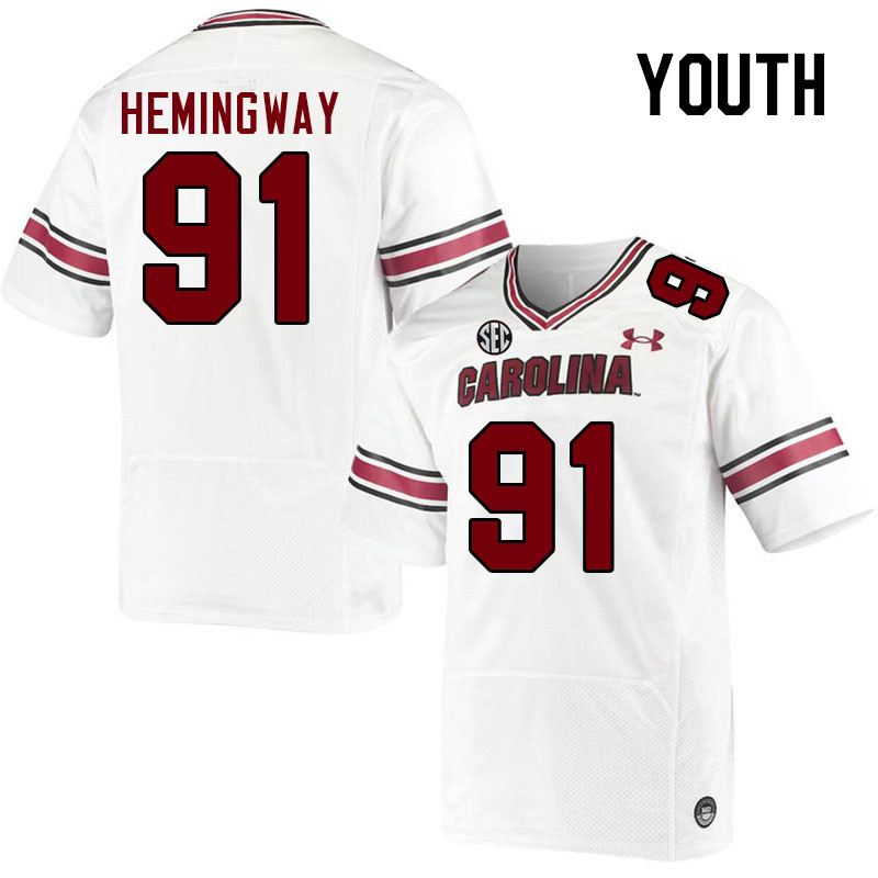 Youth #91 Tonka Hemingway South Carolina Gamecocks 2023 College Football Jerseys Stitched-White